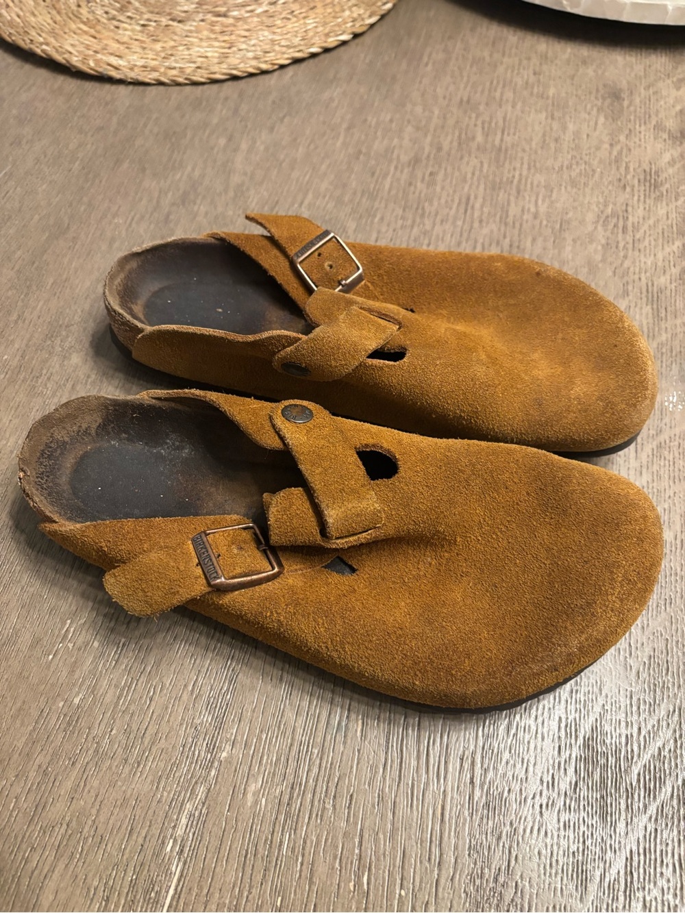 Birkenstock Boston Clogs Womens 40 9 mink tan Yellow Suede Buckle Slip On Shoes